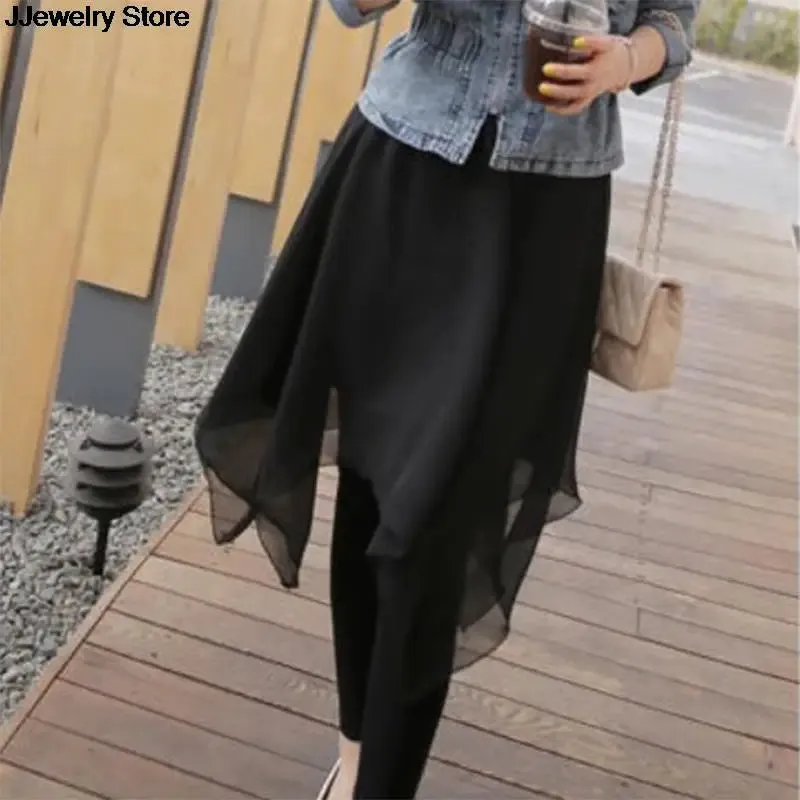 2021 Chiffon Skirt With Pants  Women's Leggings For Ballet Dancing Practice Black Flexible Cotton Long Pant