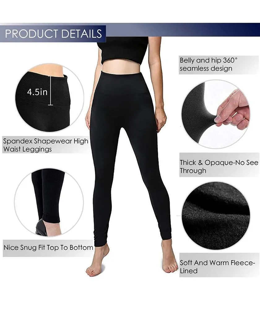 4 Pack Women‚Äôs Fleece Lined Leggings High Waist Stretchy warm Leggings one size