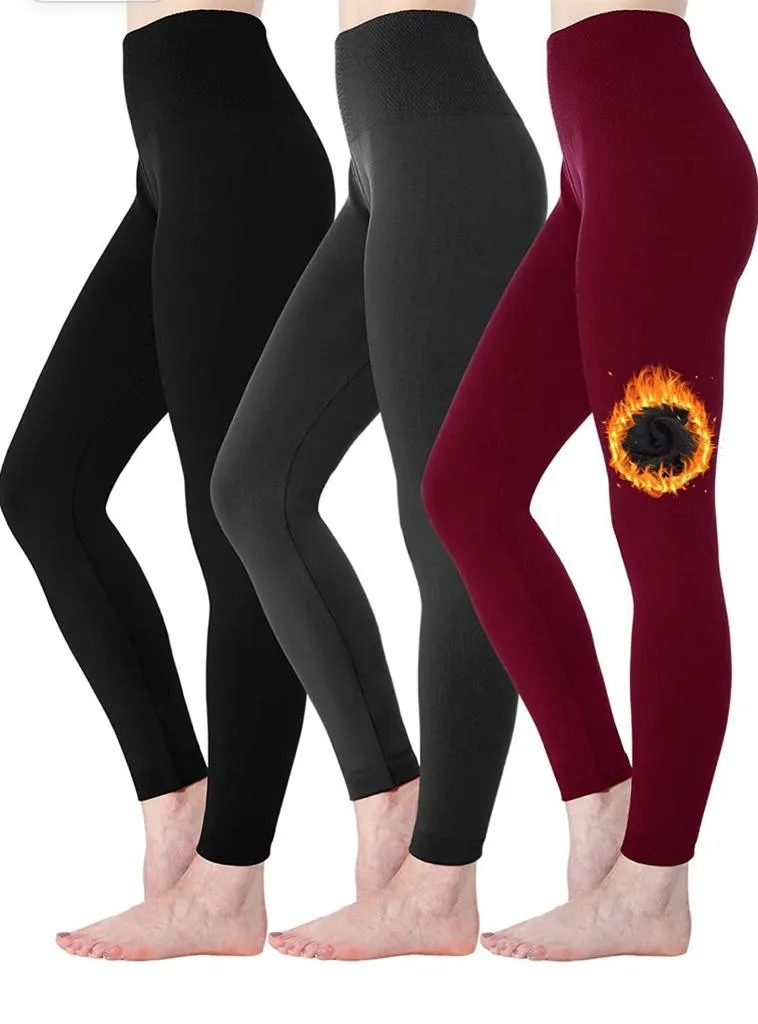 4 Pack Women‚Äôs Fleece Lined Leggings High Waist Stretchy warm Leggings one size