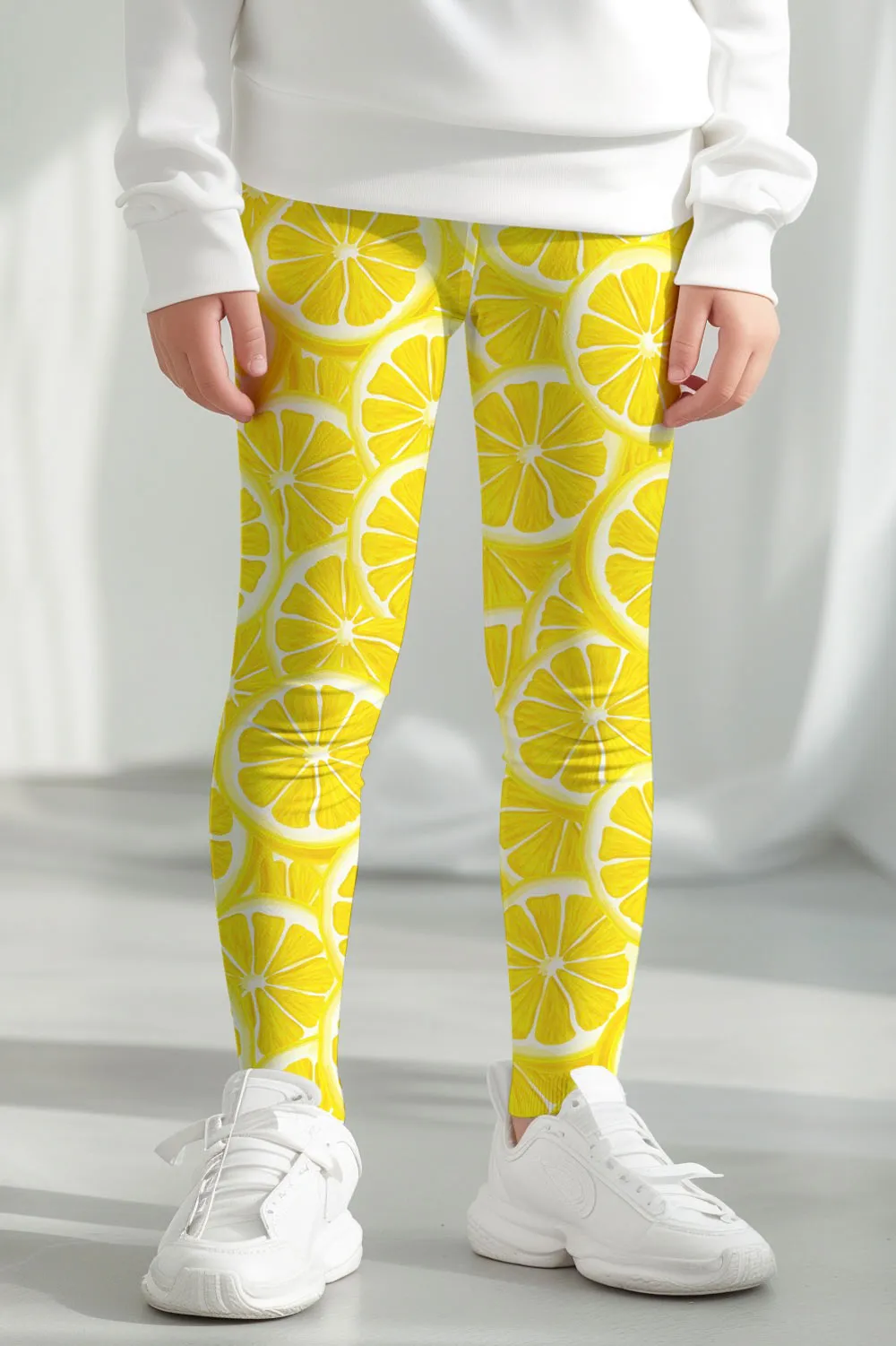 A Piece of Sun Lucy Yellow Lemon Print Cute Summer Leggings - Kids