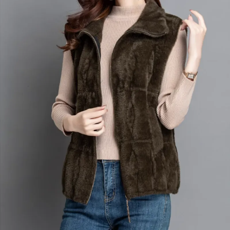 [Best Gift for Her] Women's Loose Warm Plush Zipper Sleeveless Vest