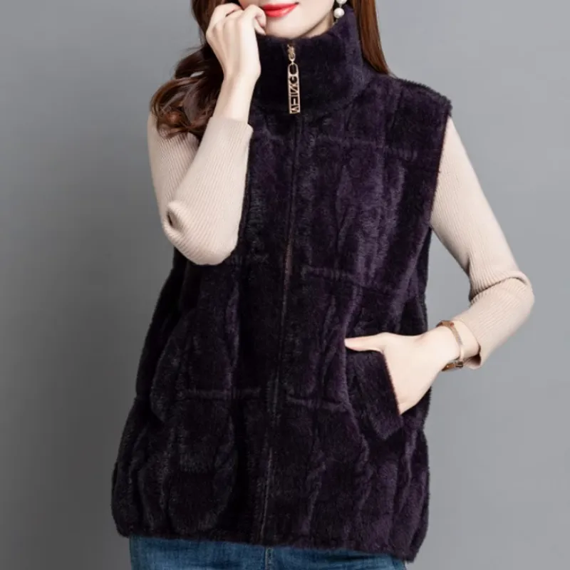 [Best Gift for Her] Women's Loose Warm Plush Zipper Sleeveless Vest