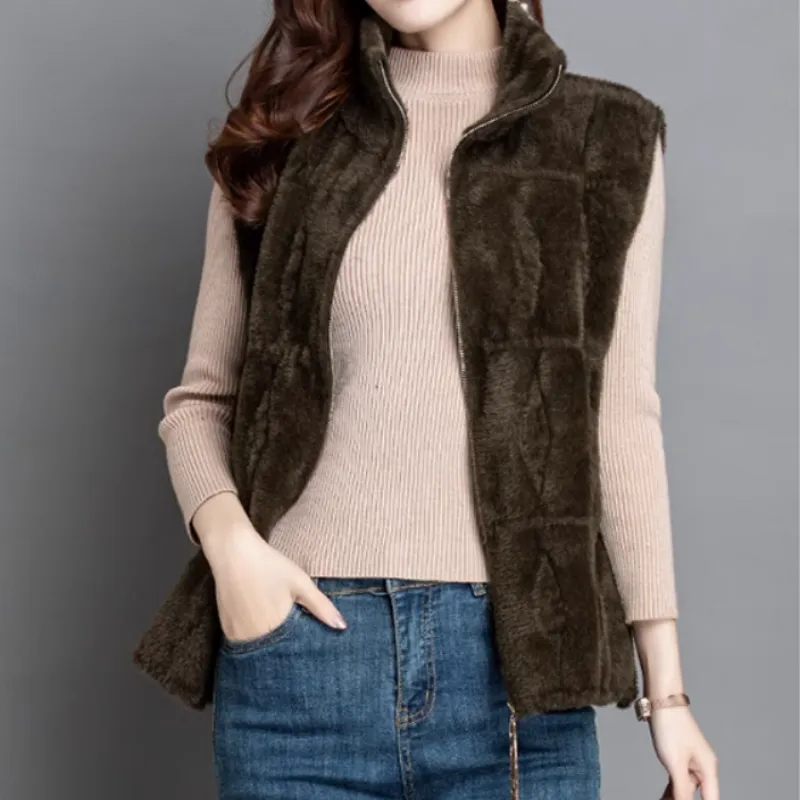 [Best Gift for Her] Women's Loose Warm Plush Zipper Sleeveless Vest