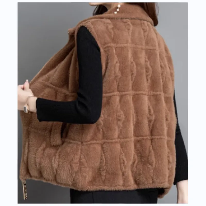 [Best Gift for Her] Women's Loose Warm Plush Zipper Sleeveless Vest