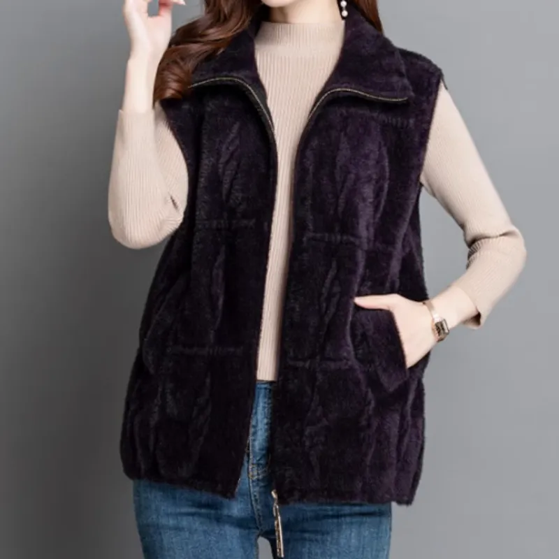 [Best Gift for Her] Women's Loose Warm Plush Zipper Sleeveless Vest