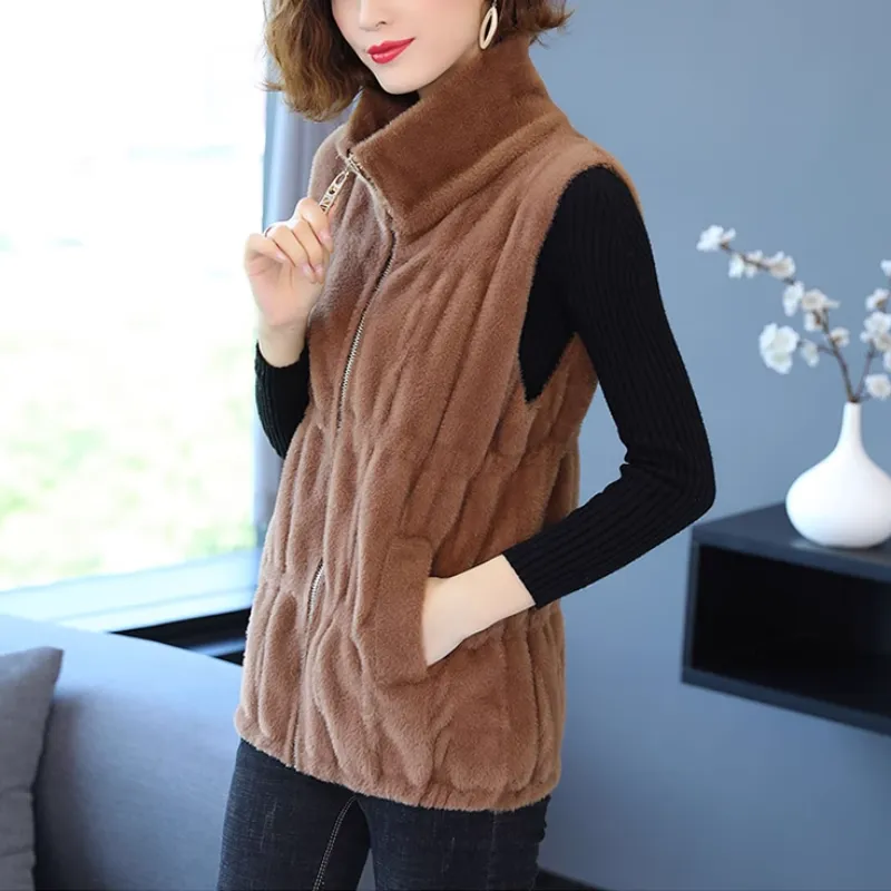 [Best Gift for Her] Women's Loose Warm Plush Zipper Sleeveless Vest