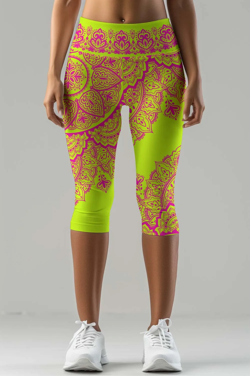 Blossom Nirvana Ellie Yellow Pink Performance Capri Leggings - Women