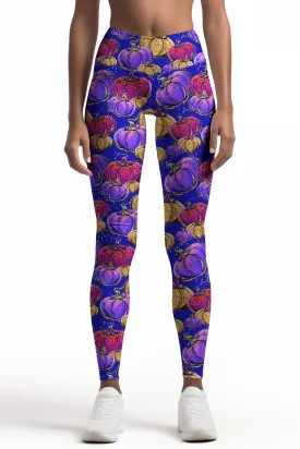 BOOtiful Pumpkin Lucy Purple Printed Leggings Yoga Pants - Women