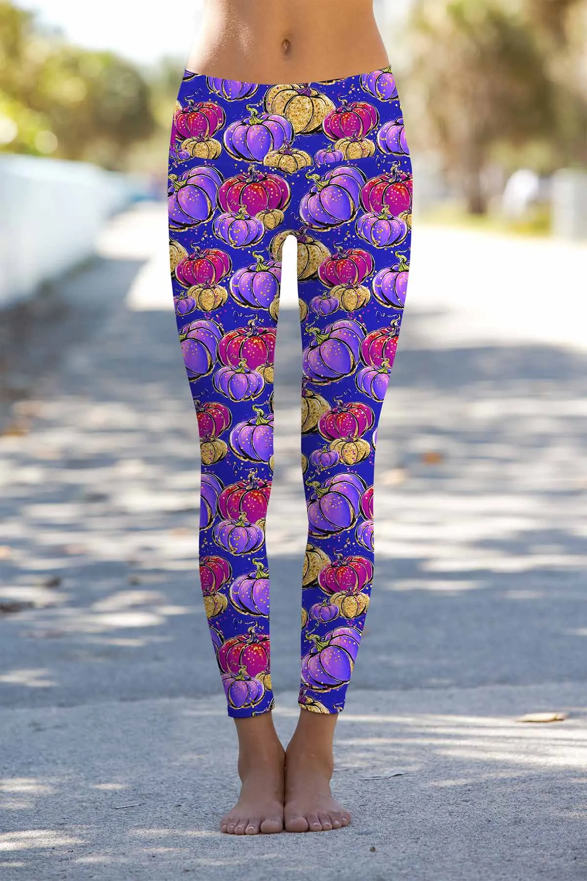 BOOtiful Pumpkin Lucy Purple Printed Leggings Yoga Pants - Women