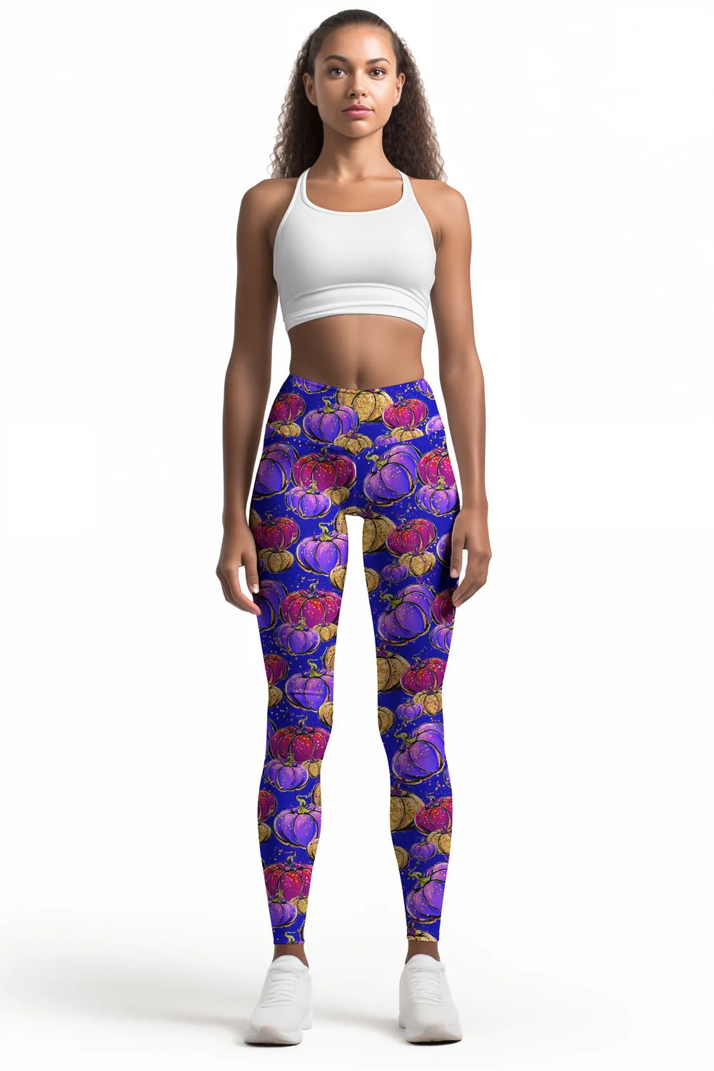 BOOtiful Pumpkin Lucy Purple Printed Leggings Yoga Pants - Women