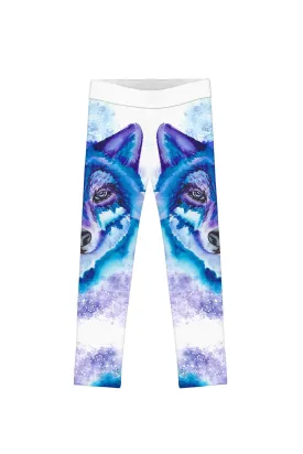 BUY 1 GET 4 FREE! Dance with the Wolves Lucy White Printed Leggings - Kids