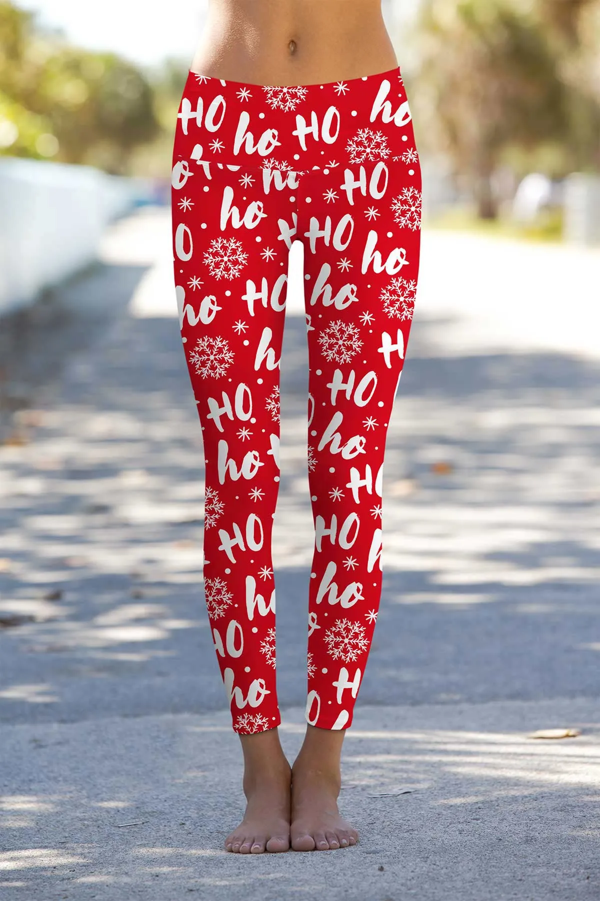 BUY 1 GET 4 FREE! Hohoho Lucy Red Winter Printed Leggings Yoga Pants - Women