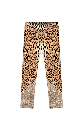 BUY 1 GET 4 FREE! Let's Go Wild Lucy Brown & Gold Animal Leopard Print Leggings - Kids