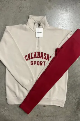 Calabasas bone and burgundy embroidered 3/4 sweater and legging set