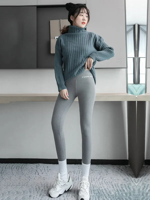 Casual Skinny Leg Keep Warm Solid Color Leggings