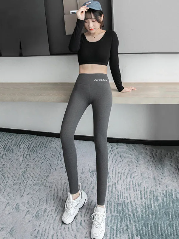 Casual Skinny Leg Keep Warm Solid Color Leggings