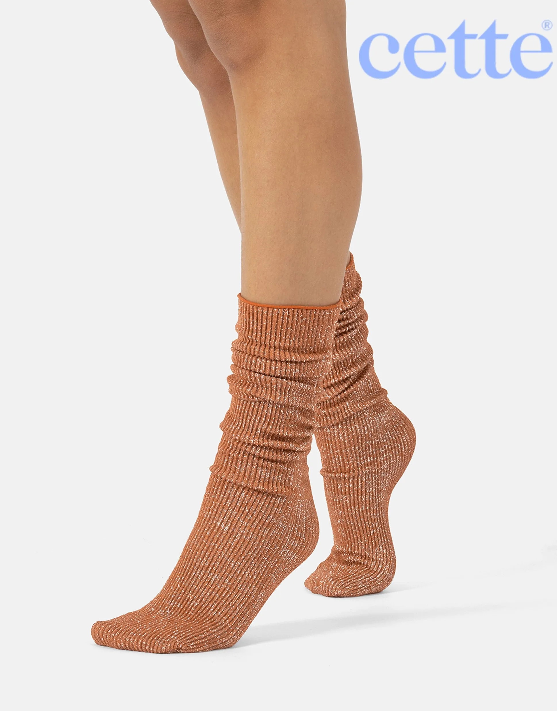 Cette Glitter Ribbed Socks Warm Apricot 278-12