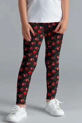 Cherries on Top Black Lucy Fruity Print School Sporty Leggings - Girls