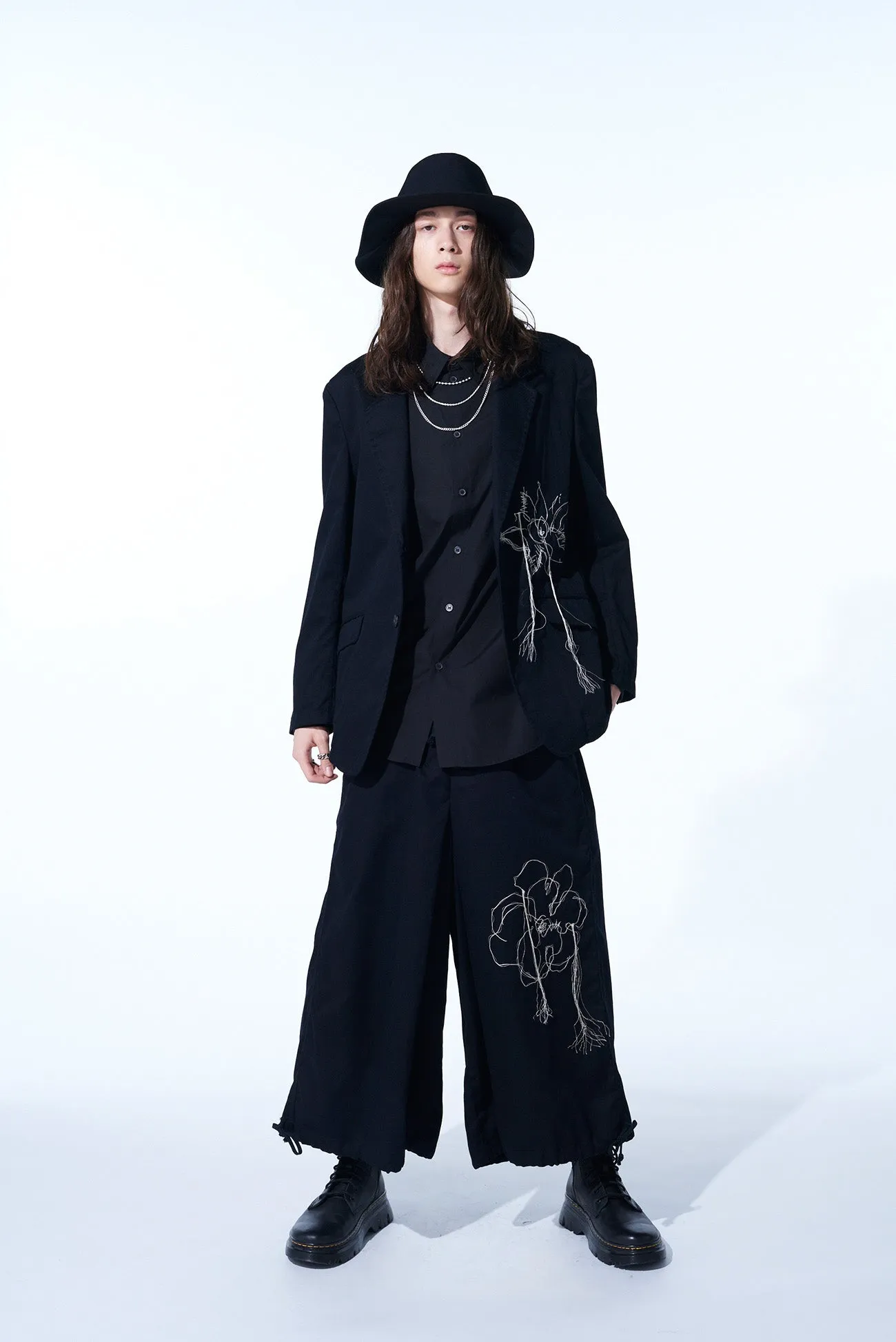 COTTON TWILL “PEONY“ EMBROIDERY HAKAMA BALLOON PANTS