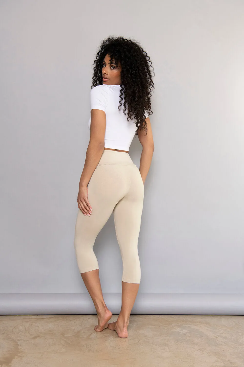 Curve Cropped Lightweight Leggings - Beige