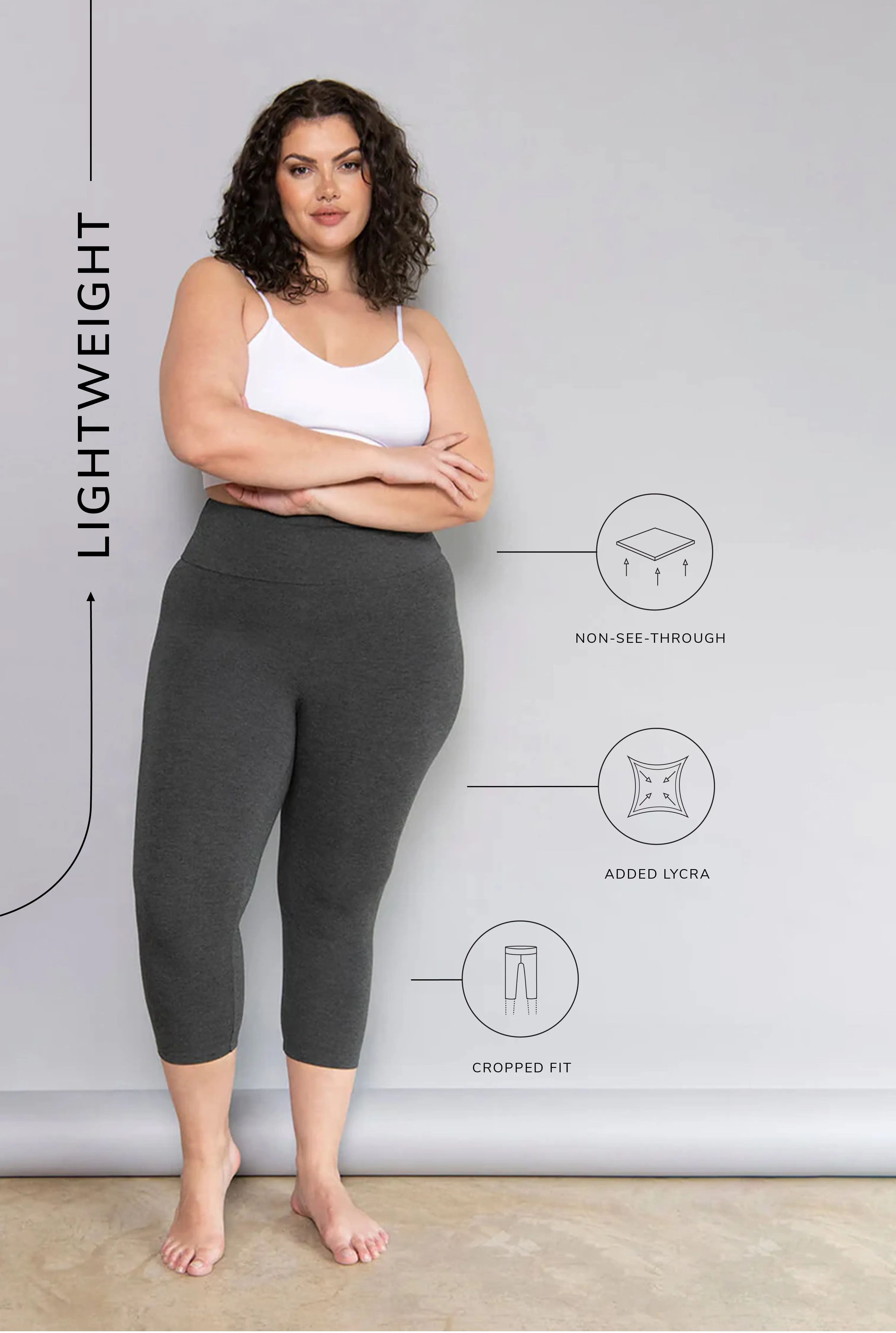 Curve Cropped Lightweight Leggings - Dark Grey