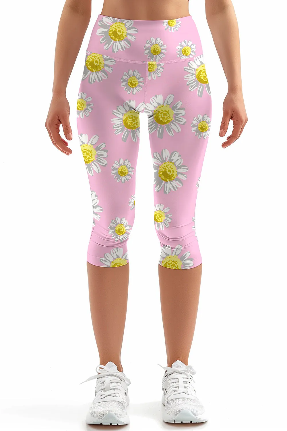 Enchanting Daisy Ellie Blush Pink Floral Yoga Capri Leggings - Women