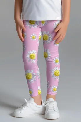 Enchanting Daisy Lucy Blush Pink Floral Print Sporty Leggings - Girls