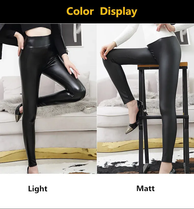 Everbellus High Waist Leather Leggings for Women Black Light&Matt Thin&Thick Femme Fitness PU Leggings Sexy Push Up Slim Pants