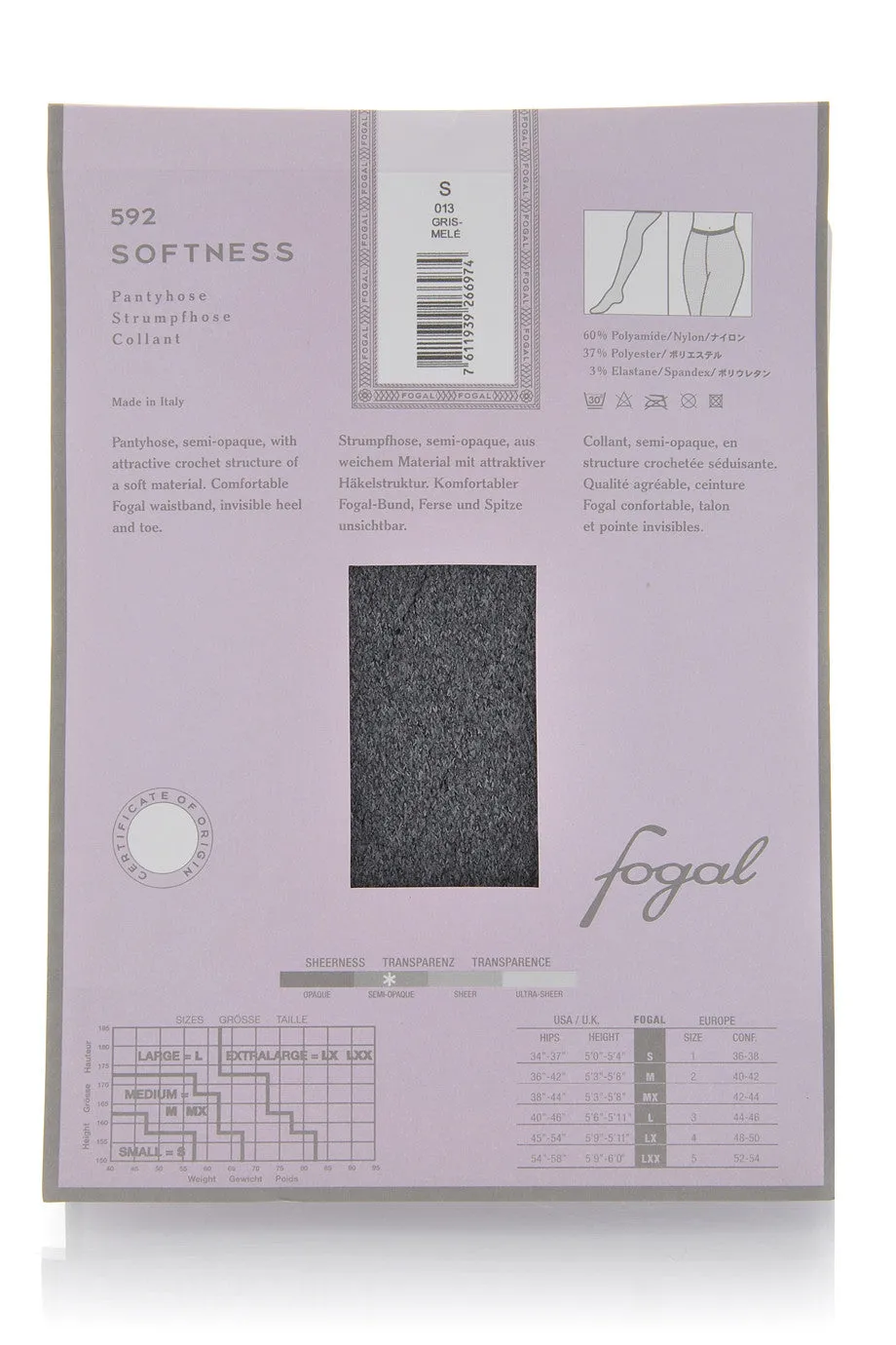 FOGAL 592 SOFTNESS Crochet Tights 013 Gris- Mele