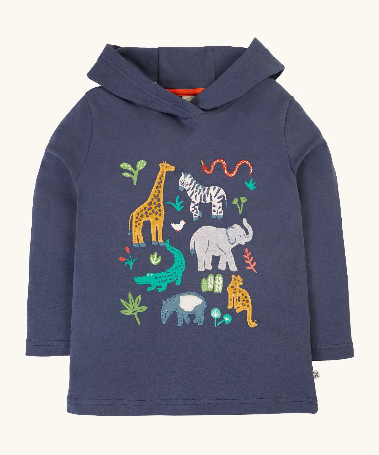 Frugi Campfire Hooded Top - Navy Blue/Go Wild Animals