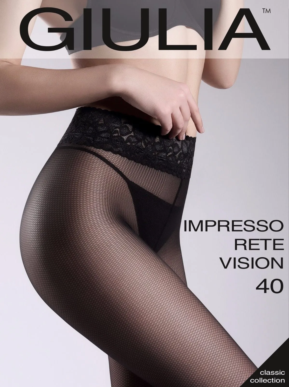 Giulia Impresso Rete Vision 40 Denier Faux Small Fishnet Lace Top Tights