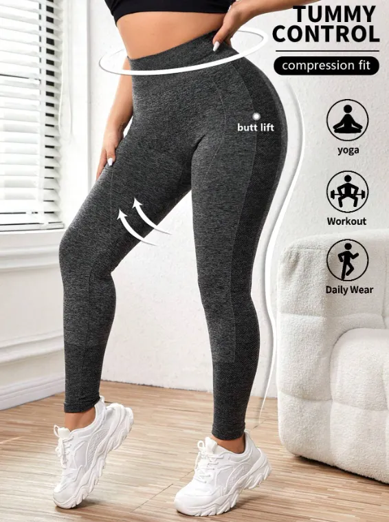 Gym Bunny Grey Tummy Control Gym Leggings - Plus