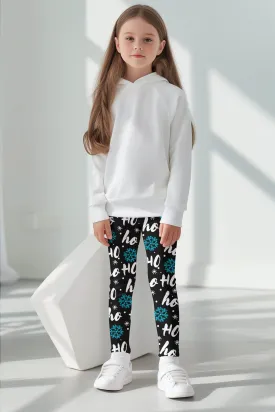 Hohoho Black Lucy Cute Winter Print Leggings - Girls