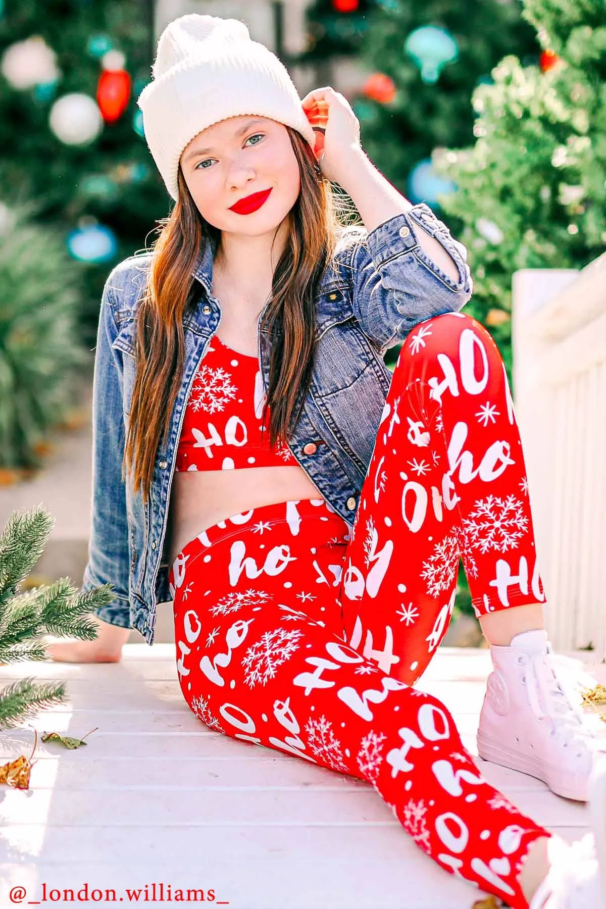 Hohoho Lucy Red Cute Winter Print Leggings - Kids