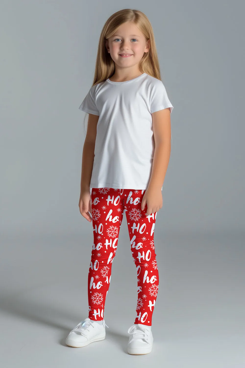 Hohoho Lucy Red Cute Winter Print Leggings - Kids