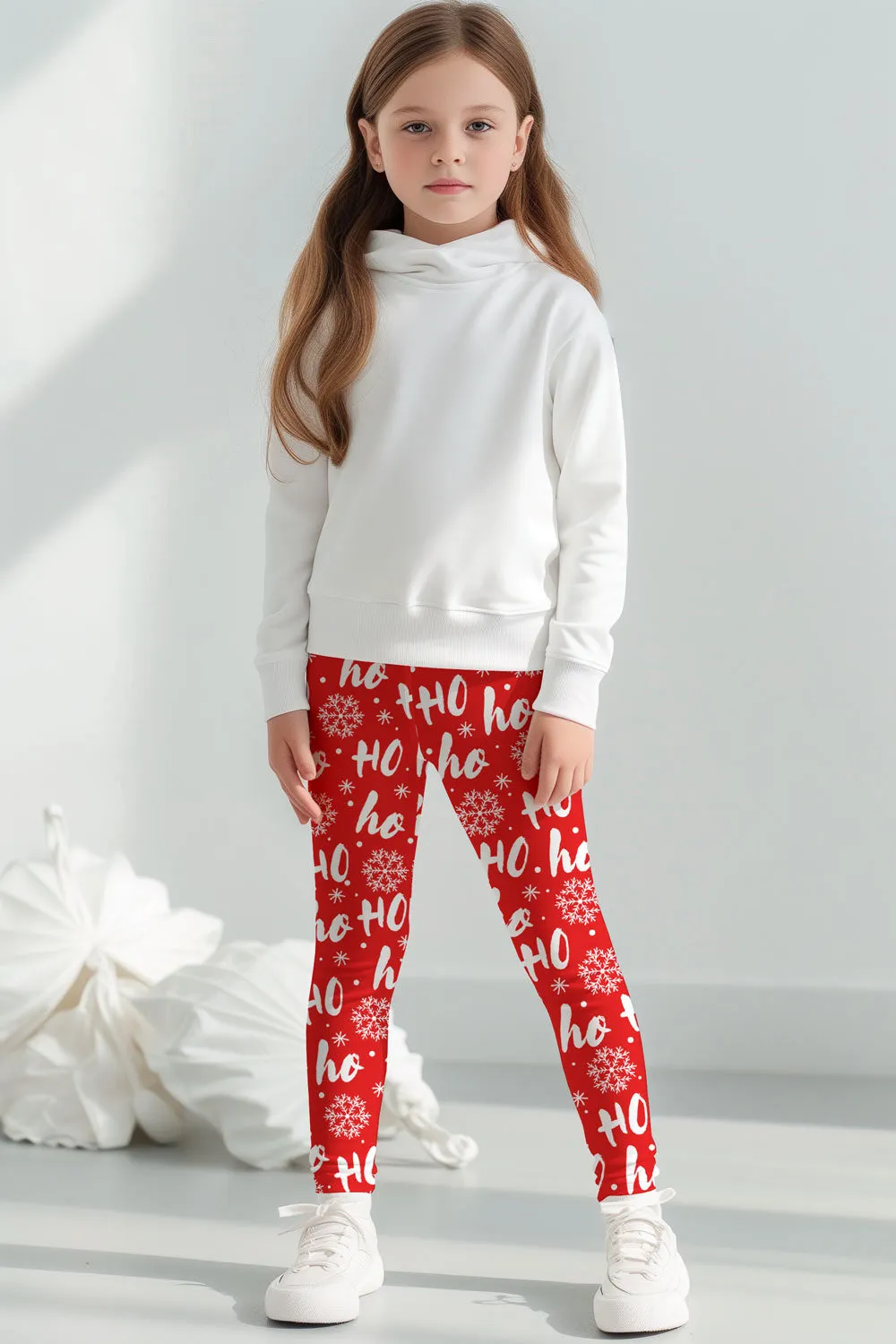 Hohoho Lucy Red Cute Winter Print Leggings - Kids