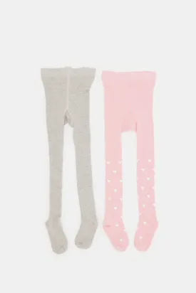 Infant Girls Pink And Grey Jacquard Tights Set (2 Piece)