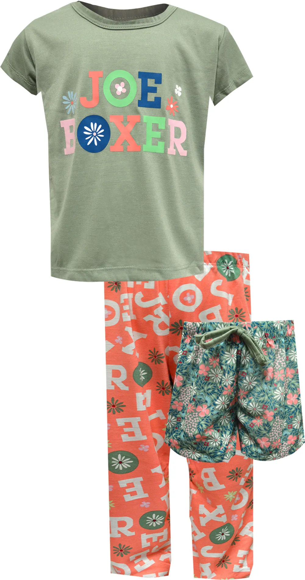 Joe Boxer Loungewear Spring Flowers Girls 3pc Pajama