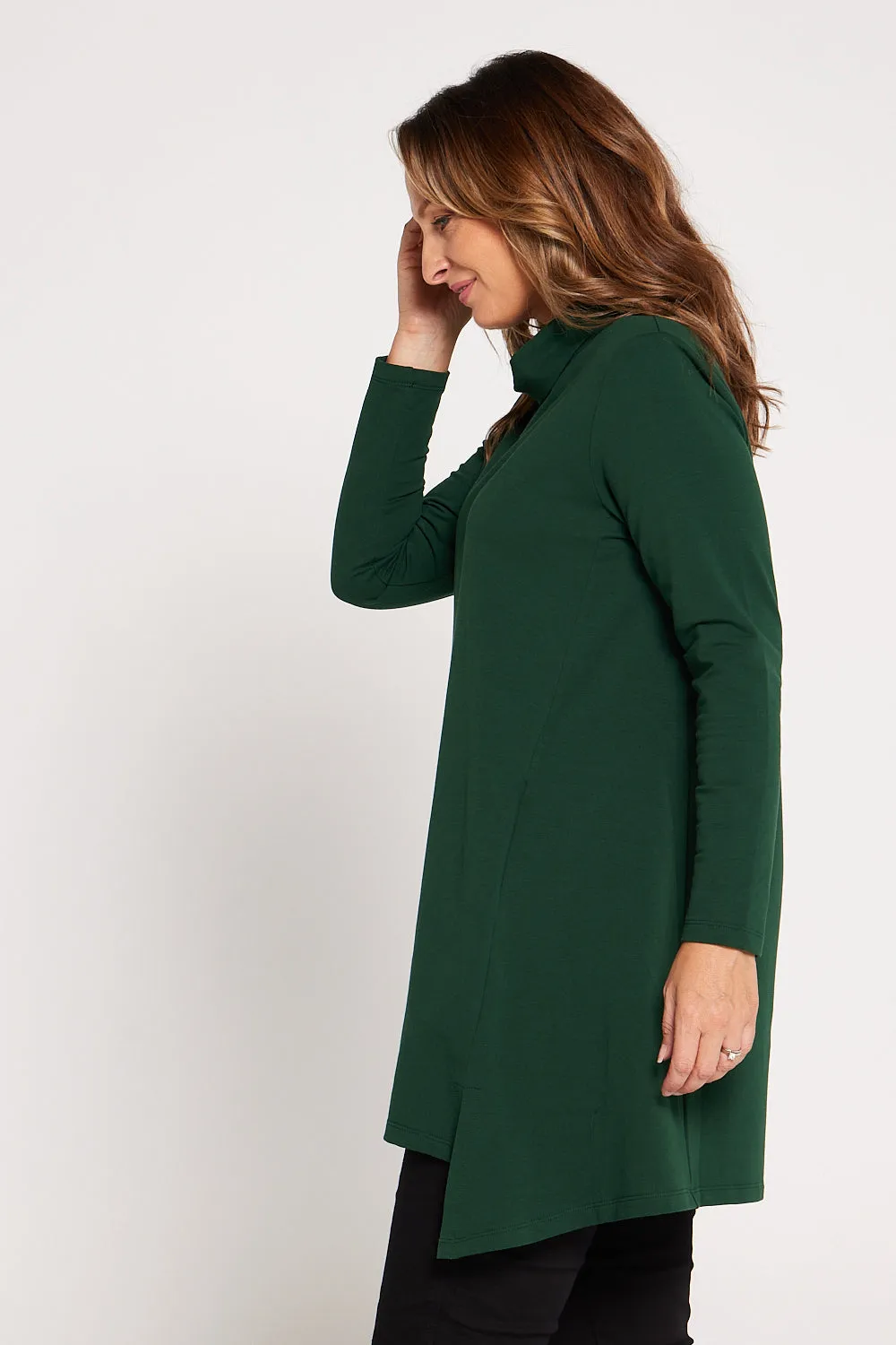 Here is an optimized title for your product: Women’s Forest Green Joslin Cowl Neck Tunic Top.