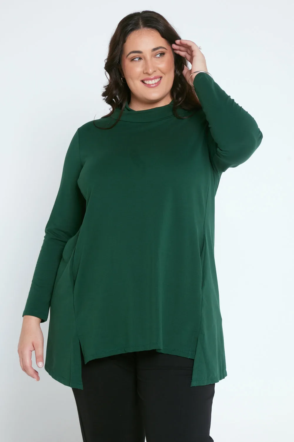 Here is an optimized title for your product: Women’s Forest Green Joslin Cowl Neck Tunic Top.