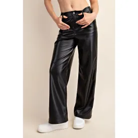 Leather Straight Pants - Black