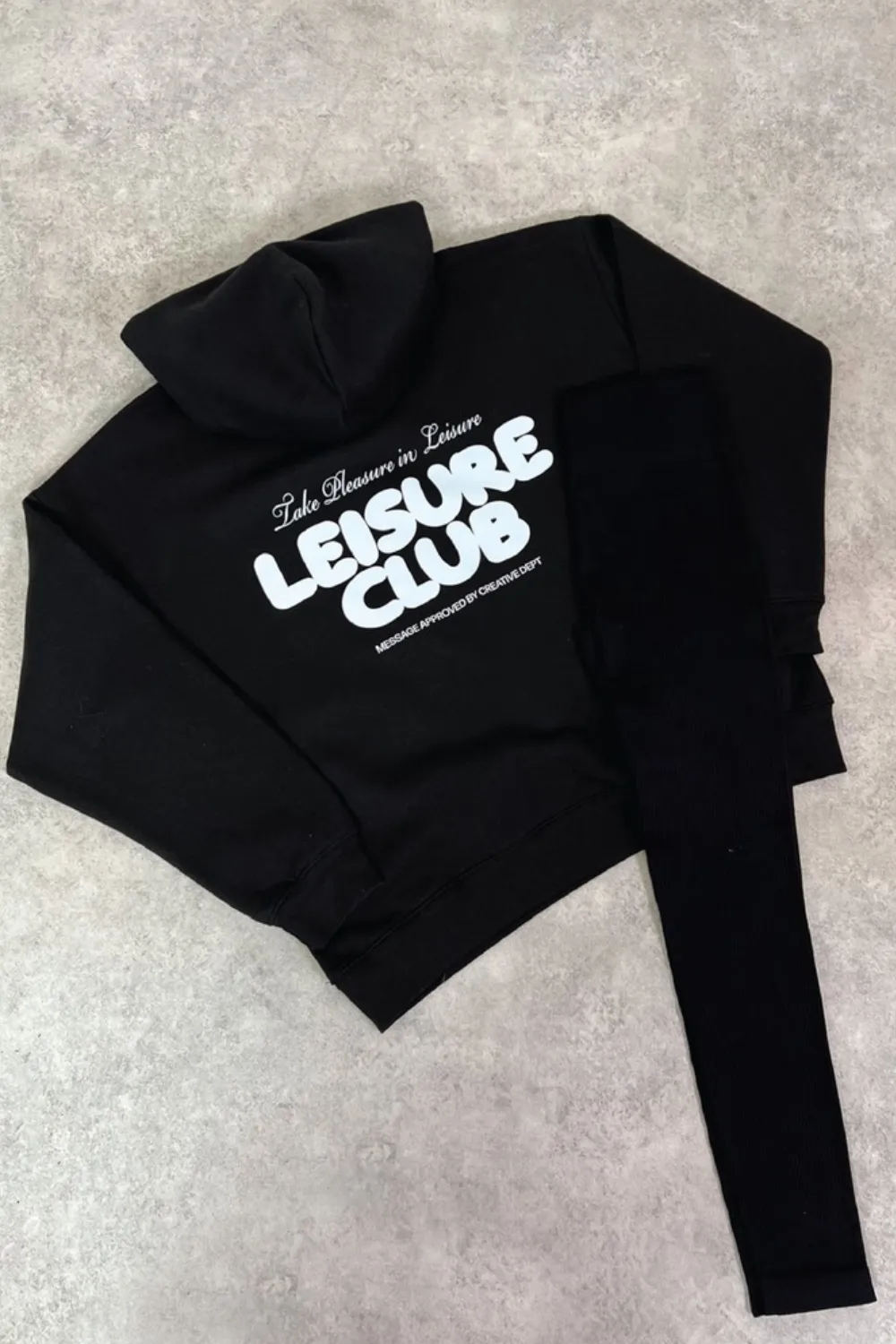 Leisure club black printed hoodie and legging set