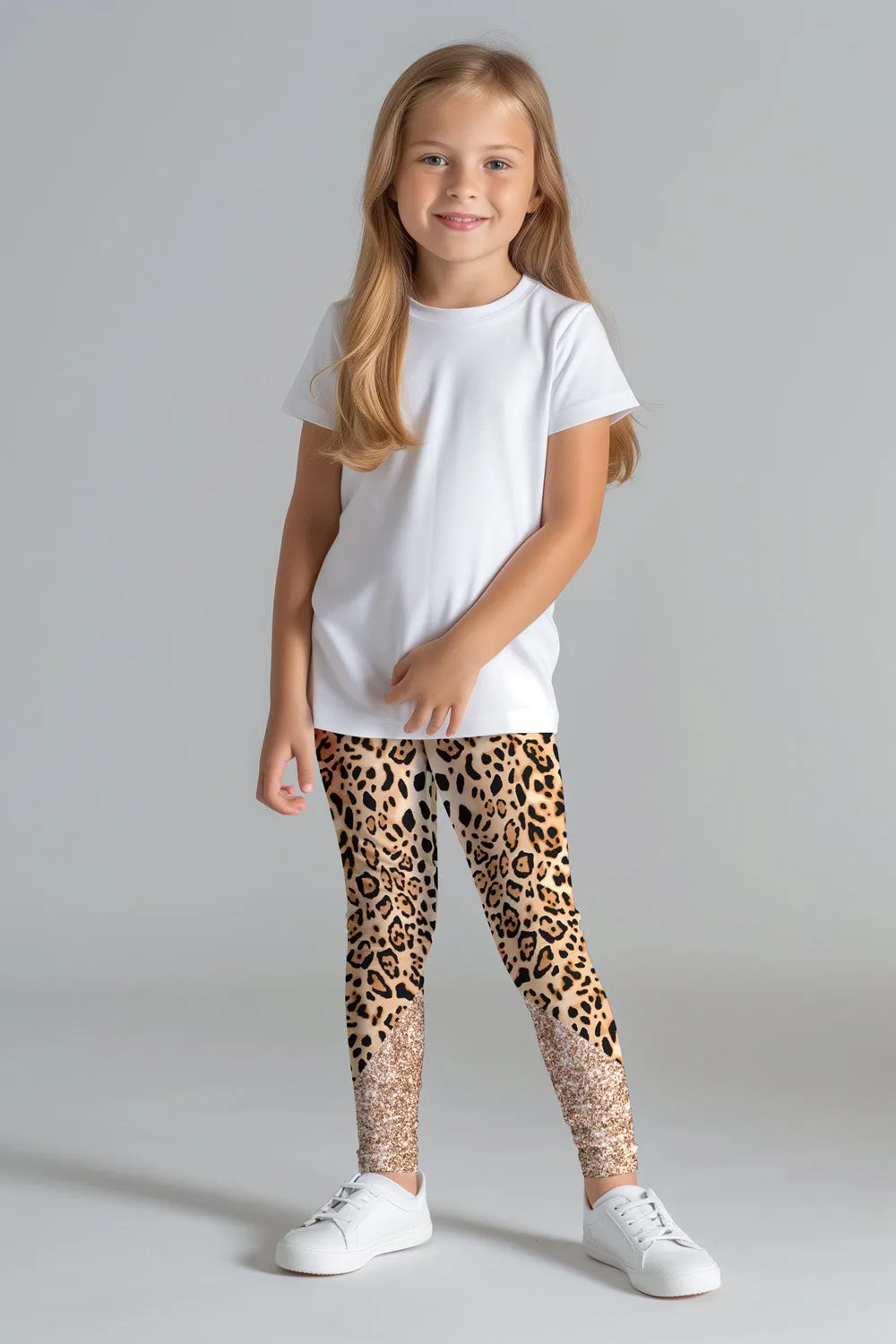 Let's Go Wild Lucy Brown & Gold Animal Leopard Print Leggings - Kids