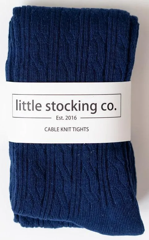 Little Stocking Co Cable Knit Tights - Navy