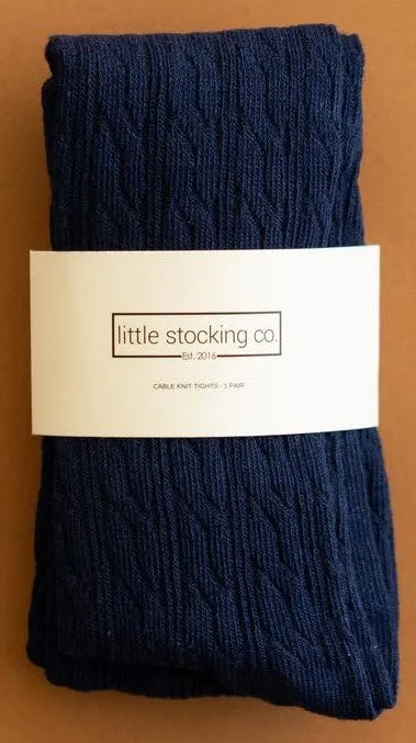 Little Stocking Co Cable Knit Tights - Navy