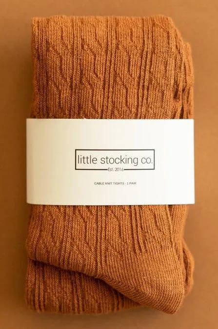 Little Stocking Co Cable Knit Tights - Sugar Almond