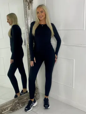 Long Sleeve Gym Top & Sculpt Leggings Set - Black