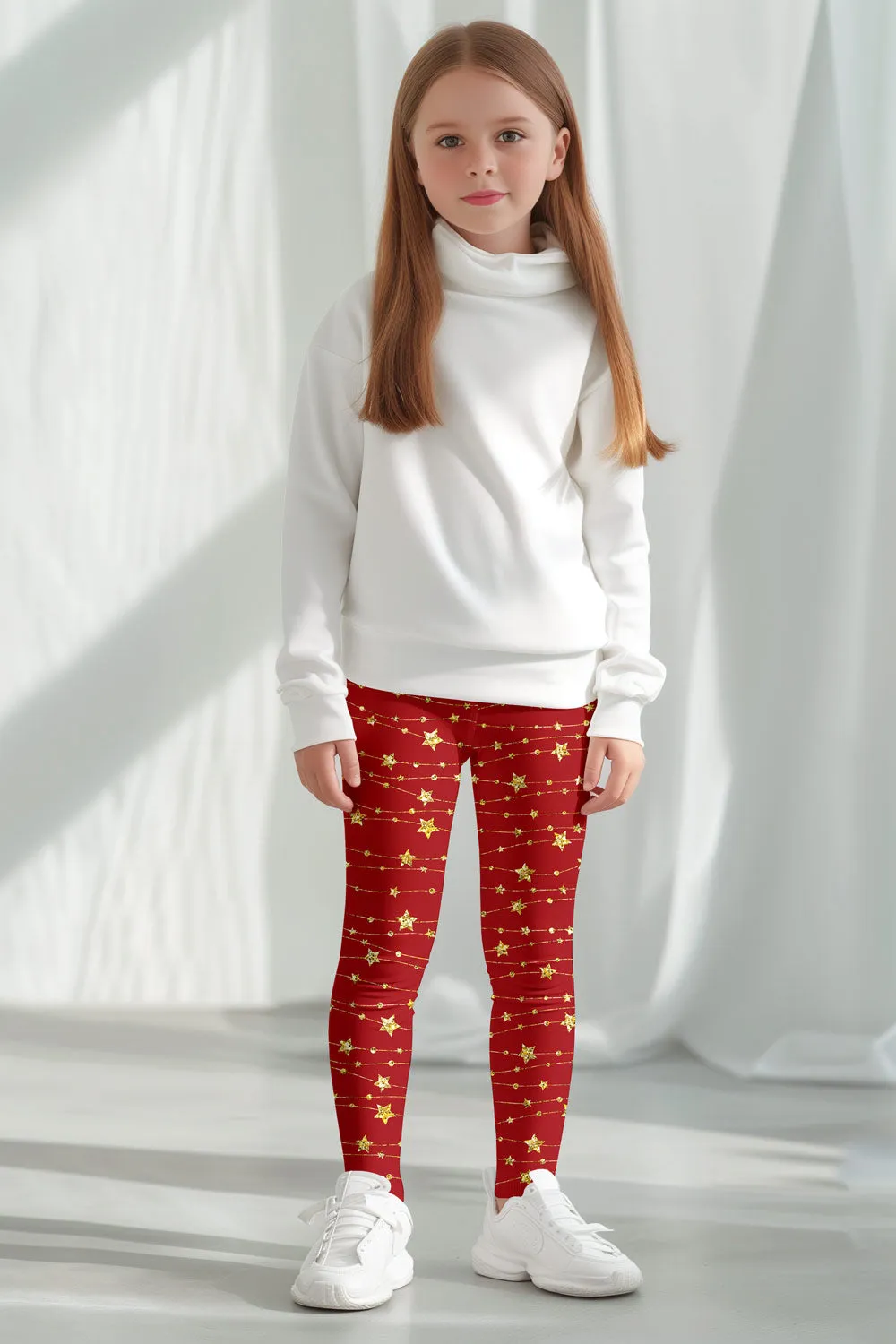 Luxe-Berry Lucy Red Star Print Christmas Party Sporty Leggings - Girls