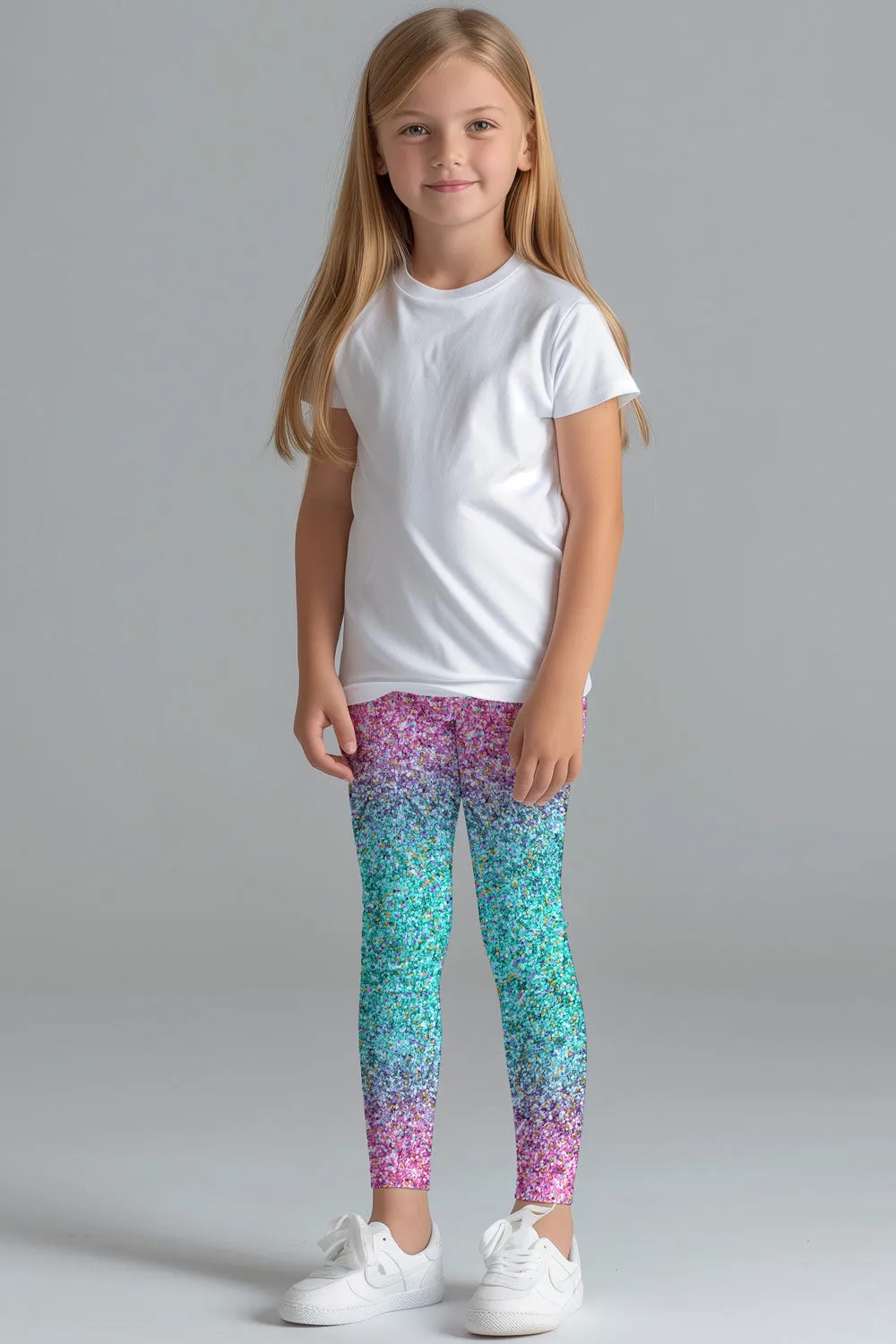 Maldives Lucy Pink & Mint Glitter Print Leggings - Kids