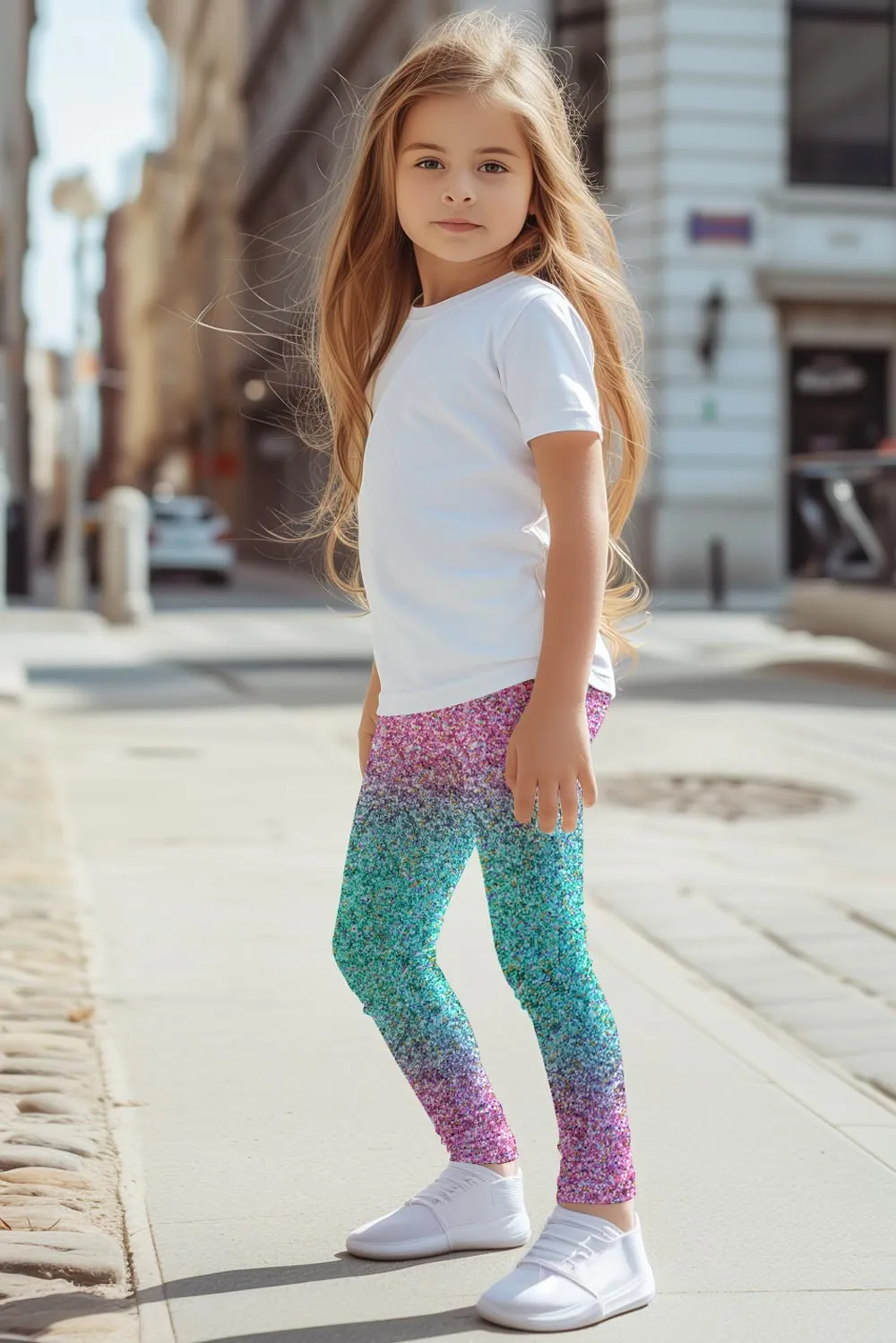 Maldives Lucy Pink & Mint Glitter Print Leggings - Kids